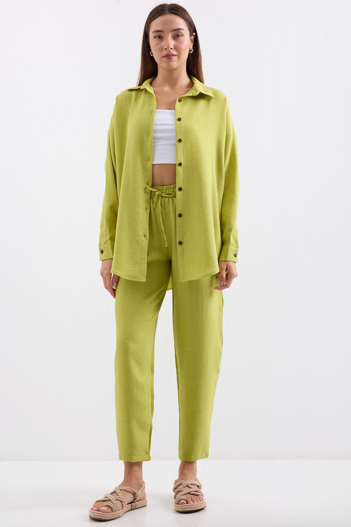 kadinoversize keten alt üst takim 6622 - Justyol