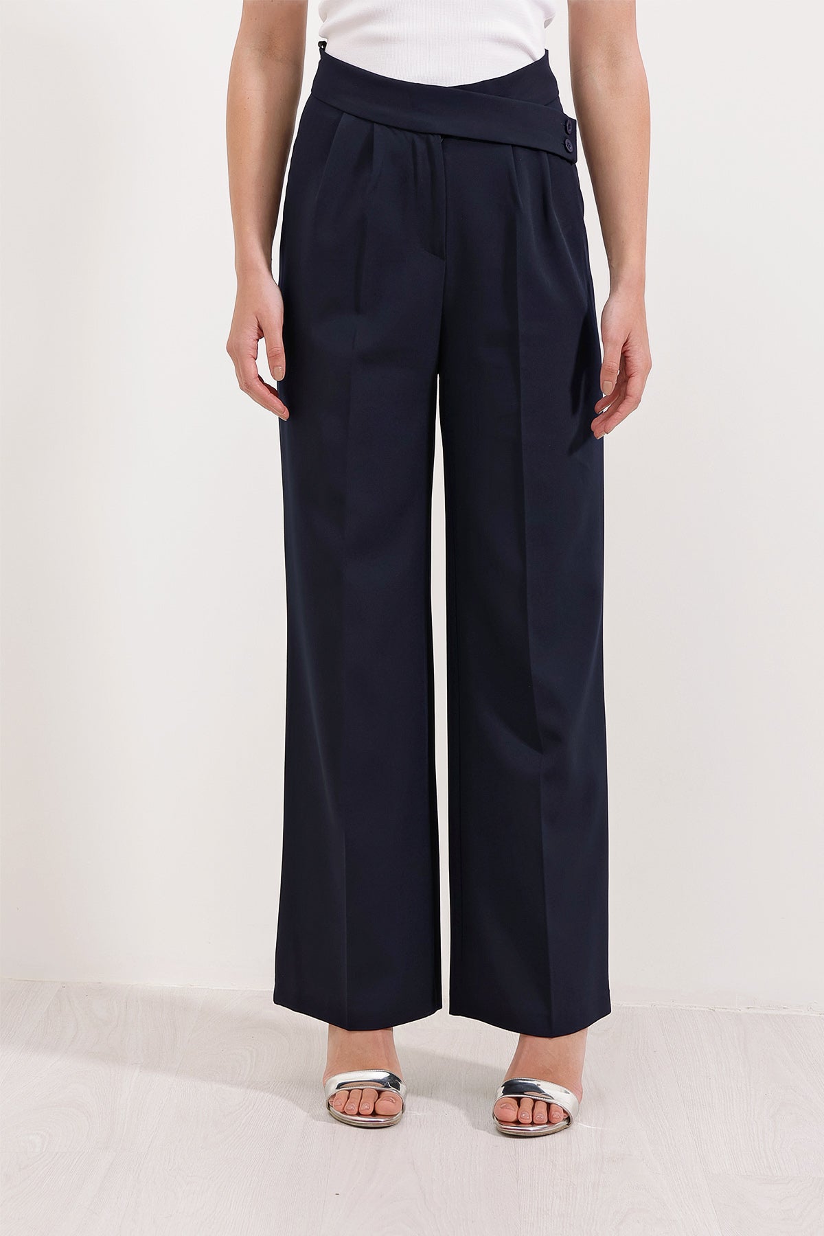 <tc>Pantalon palazzo taille haute femme bleu marine 6646</tc>