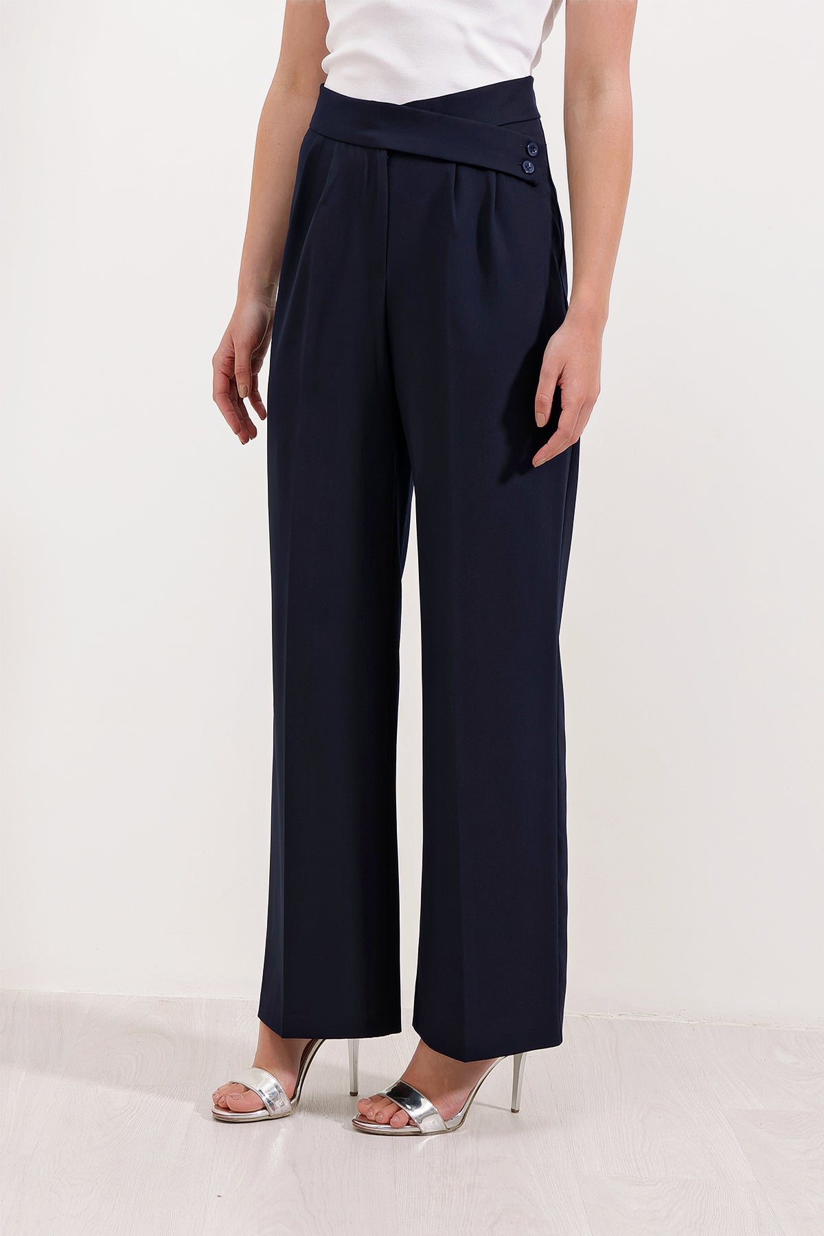 <tc>Pantalon palazzo taille haute femme bleu marine 6646</tc>