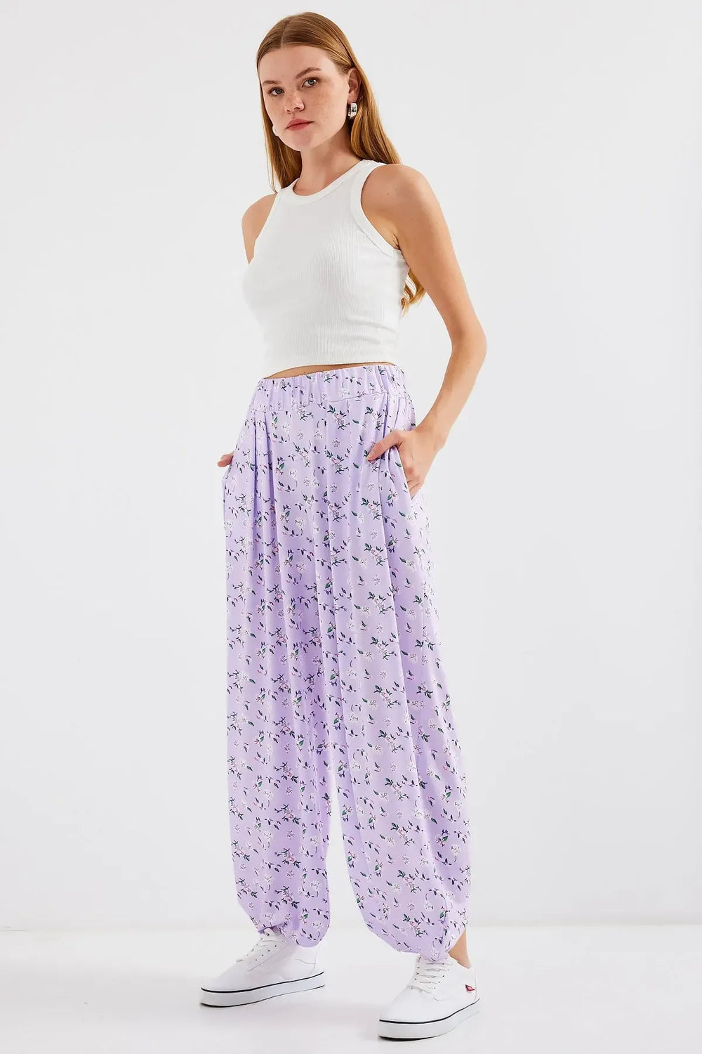 6665 Pantalon sarouel femme à motifs confortable