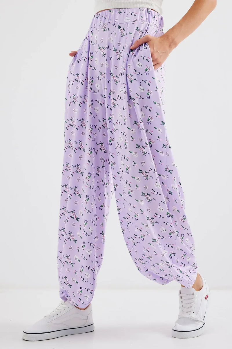6665 Pantalon sarouel femme à motifs confortable