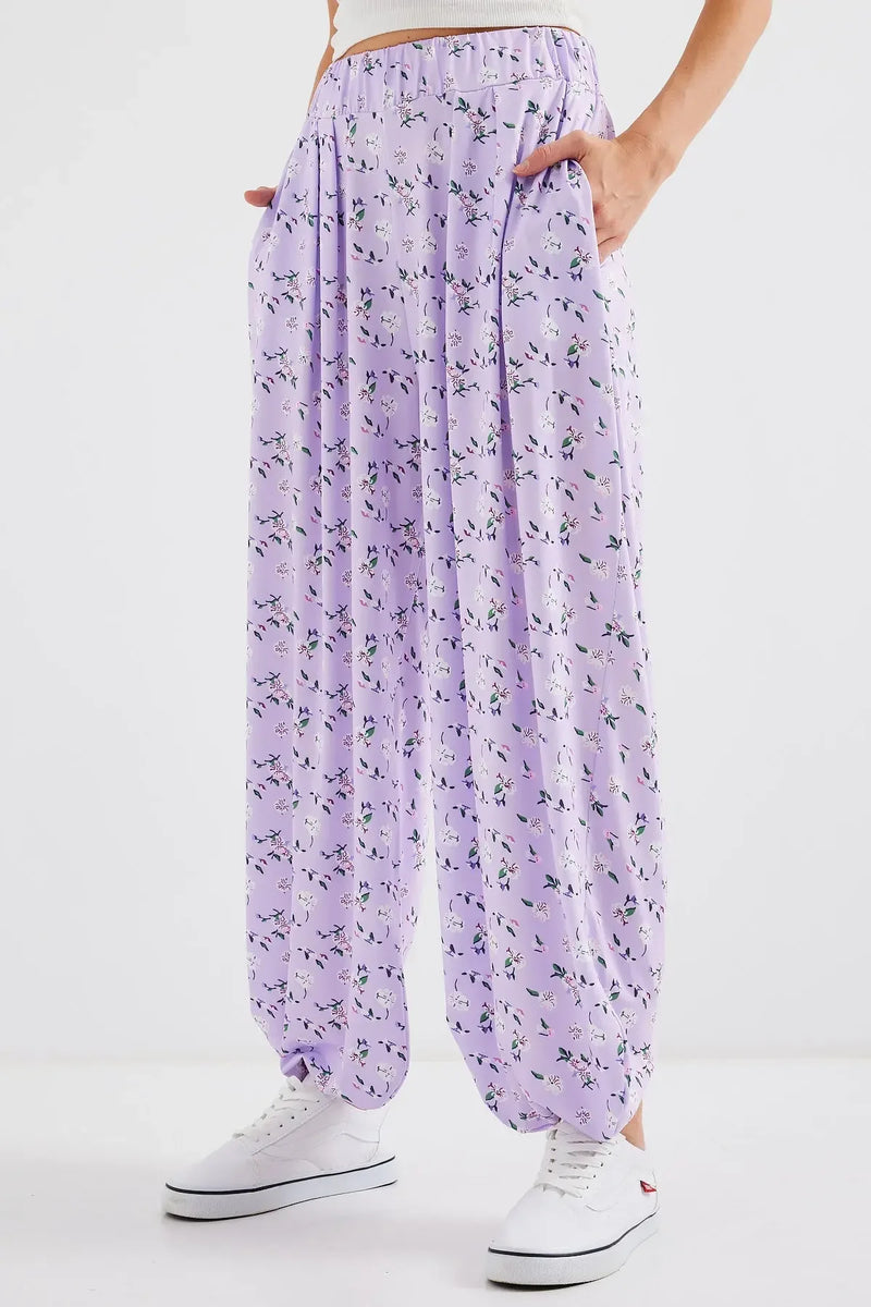 6665 Pantalon sarouel femme à motifs confortable