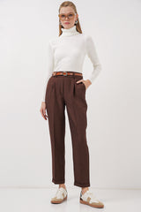 <tc>Pantalon en tissu pour femme, plissé avec ceinture - 6686</tc>