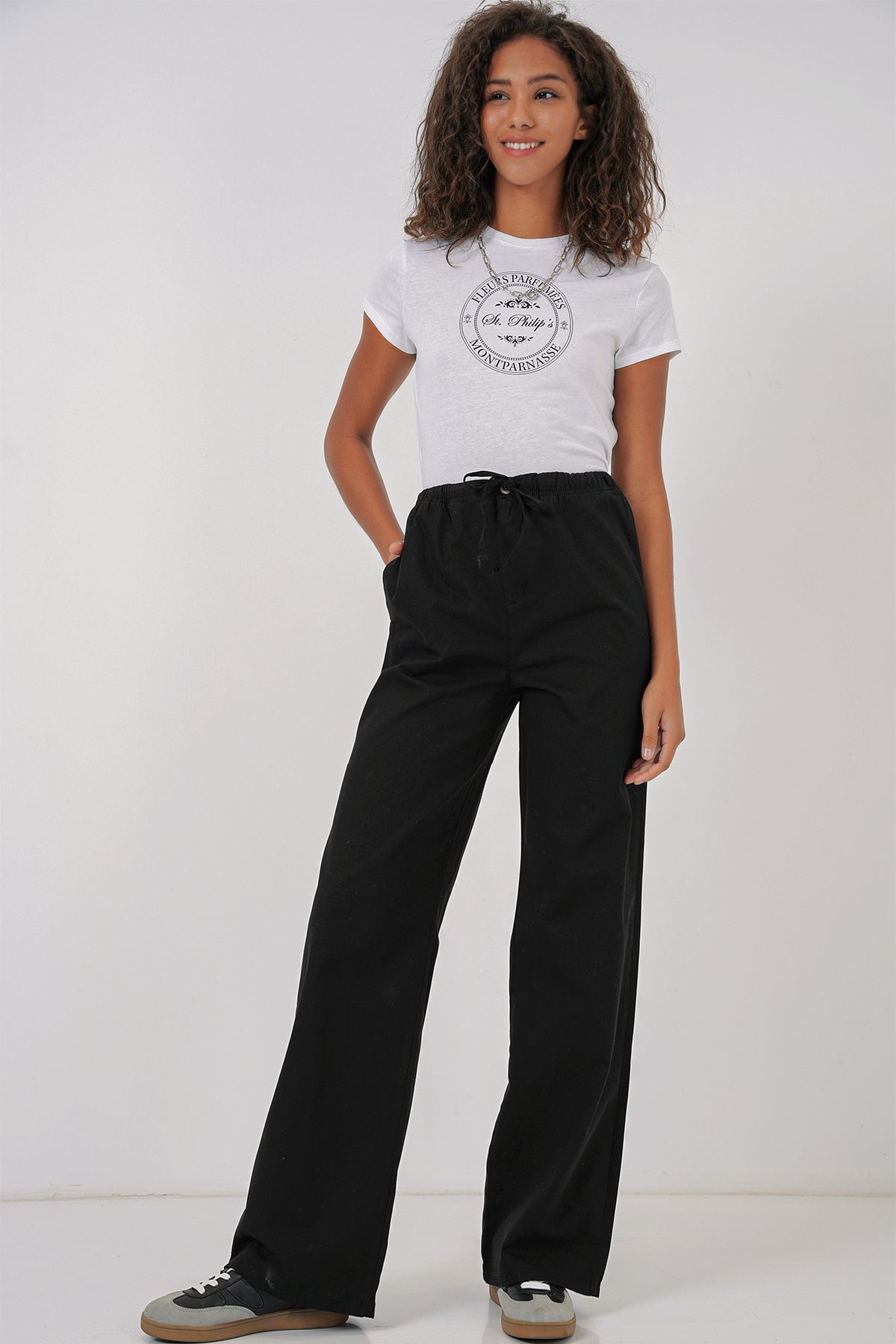 <tc>6690 pantalon à taille haute et jambes larges pour femme</tc>