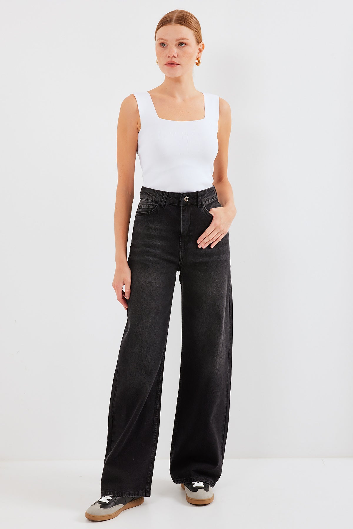 <tc>Pantalon palazzo en denim à taille haute et coupe large pour femme, 6702</tc>