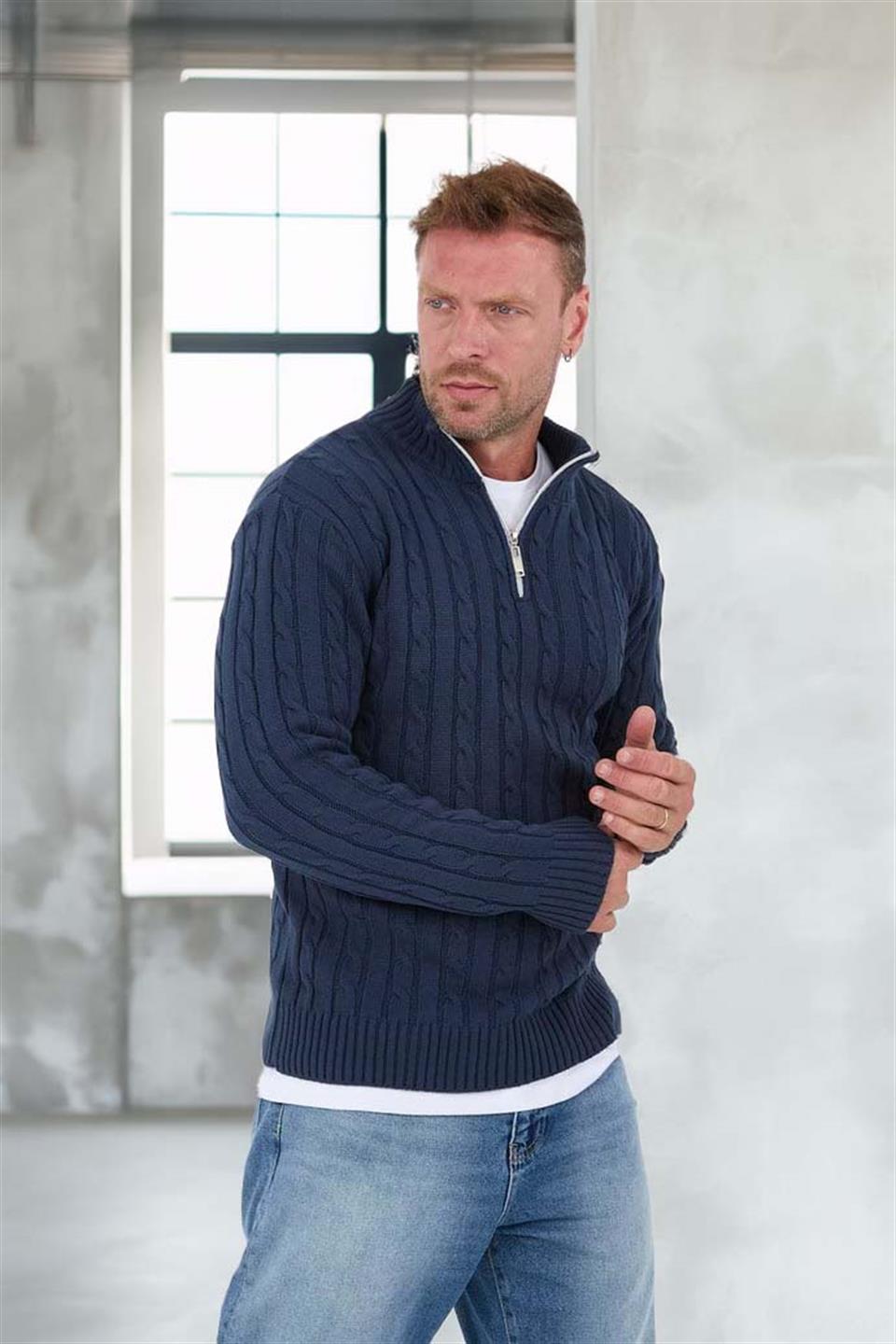 Pull Homme Bardem Maille Torsadée Demi-Zip