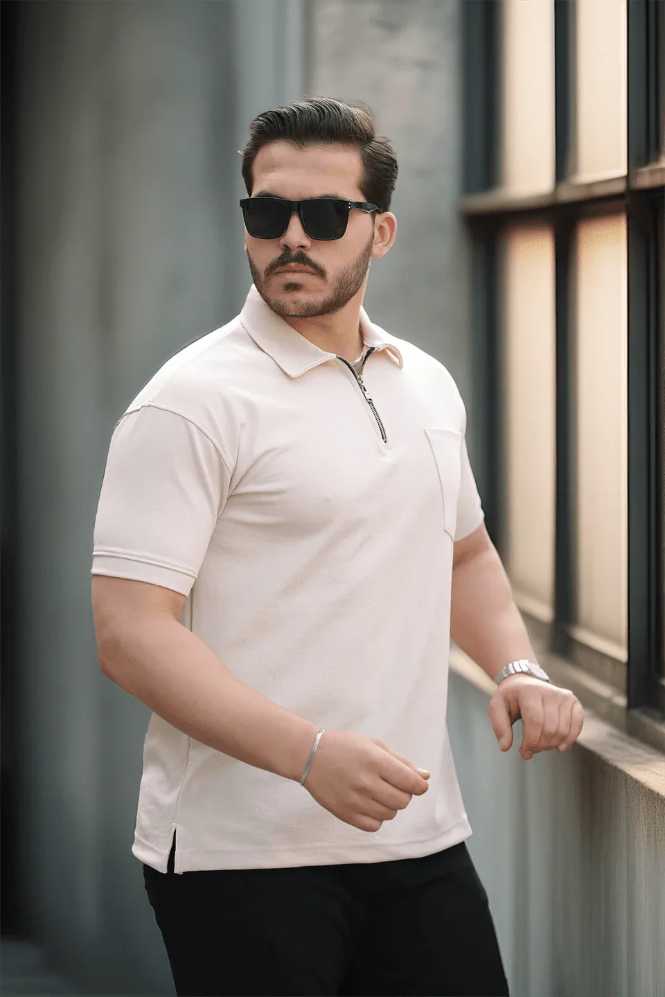 t‑shirt homme demi‑zip poche premium - Justyol