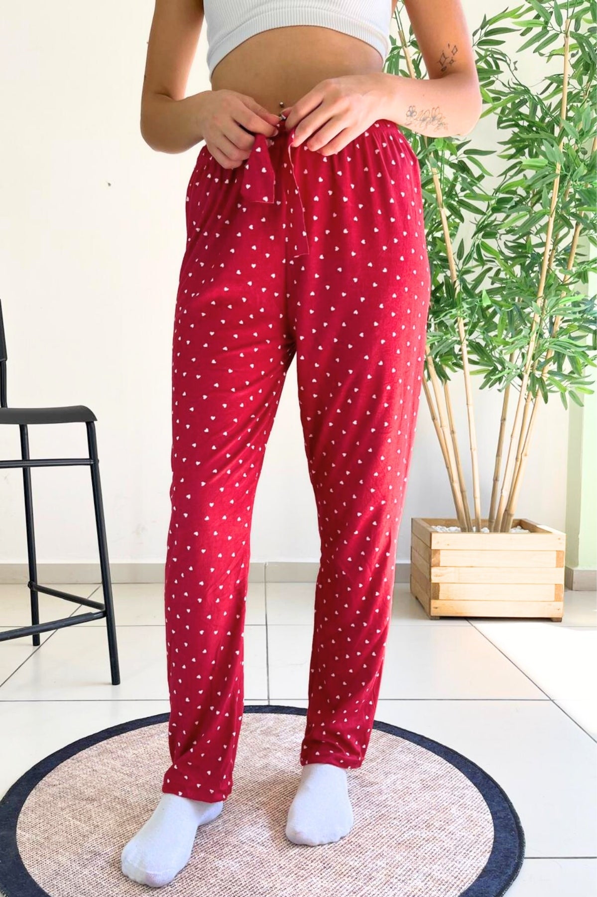 <tc>"Pantalon de pyjama en velours texturé et à motifs, modèle Dreamy Soft."</tc>