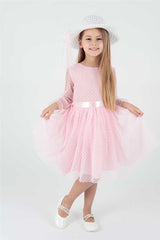 <tc>Robe classique pour fille - ornée de tulle et de dentelle - 2 pièces (robe + chapeau)</tc>