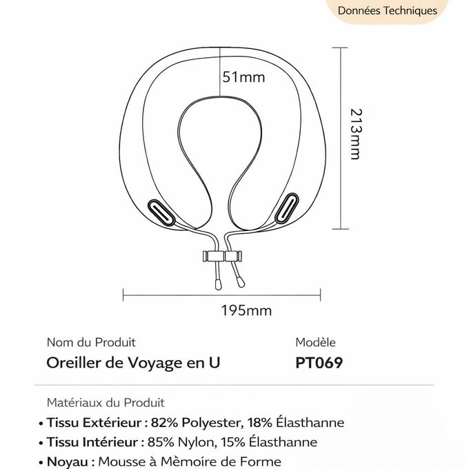 Oreiller de Voyage Ergonomique en U – Mousse à Mémoire de Forme, Soutien 360°, Housse Lavable