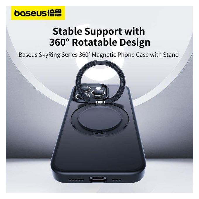 Baseus SkyRing Coque iPhone 15 Plus MagSafe avec Anneau Rotatif 360°