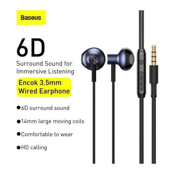 Baseus Encok H19 Écouteurs Filaires Jack 3.5mm avec Micro