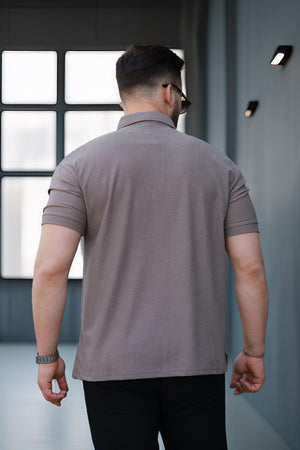 likrali örme yarim fermuar polo yaka erkek tişört - Justyol