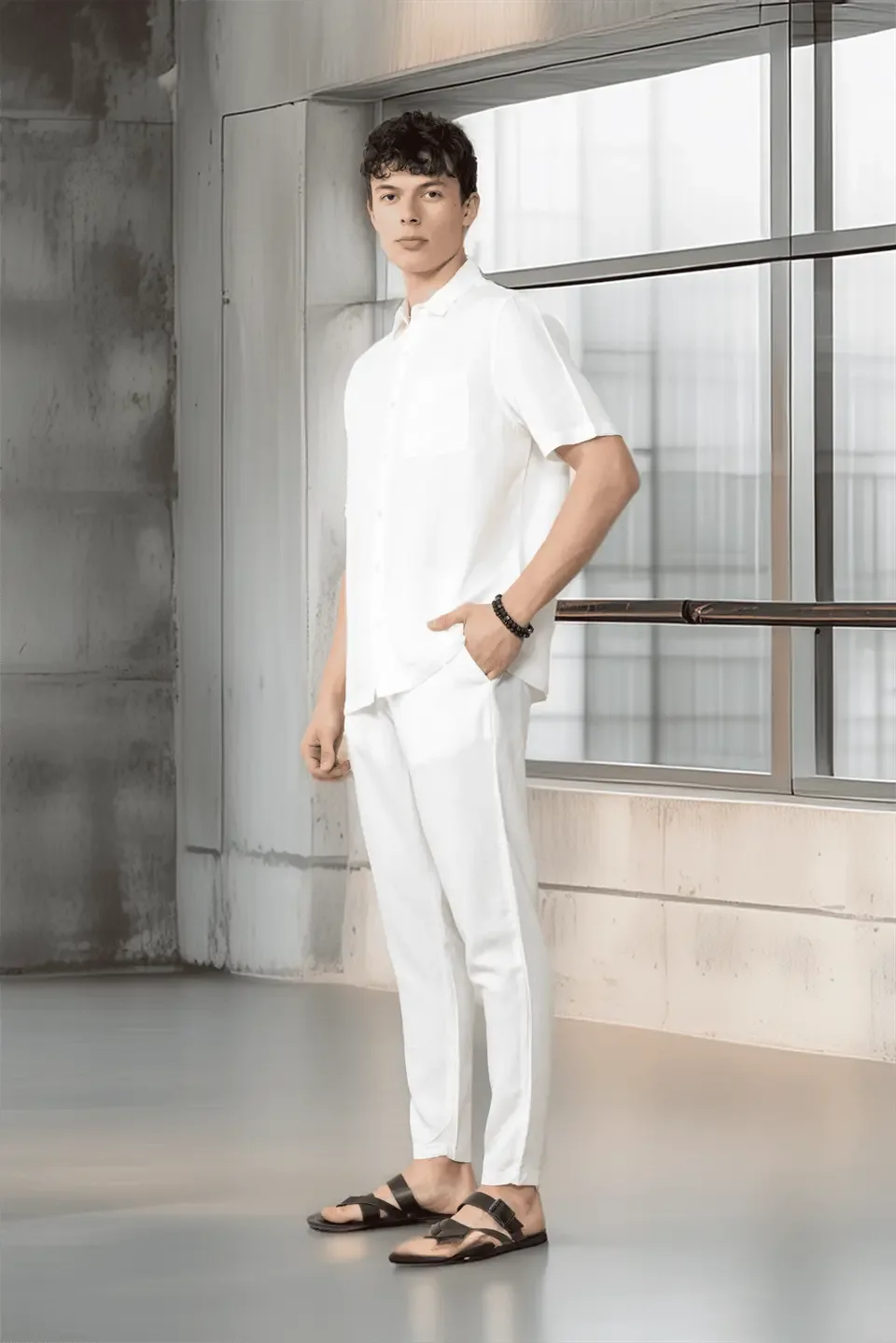 pantalon homme coton naturel cordon et zip - Justyol