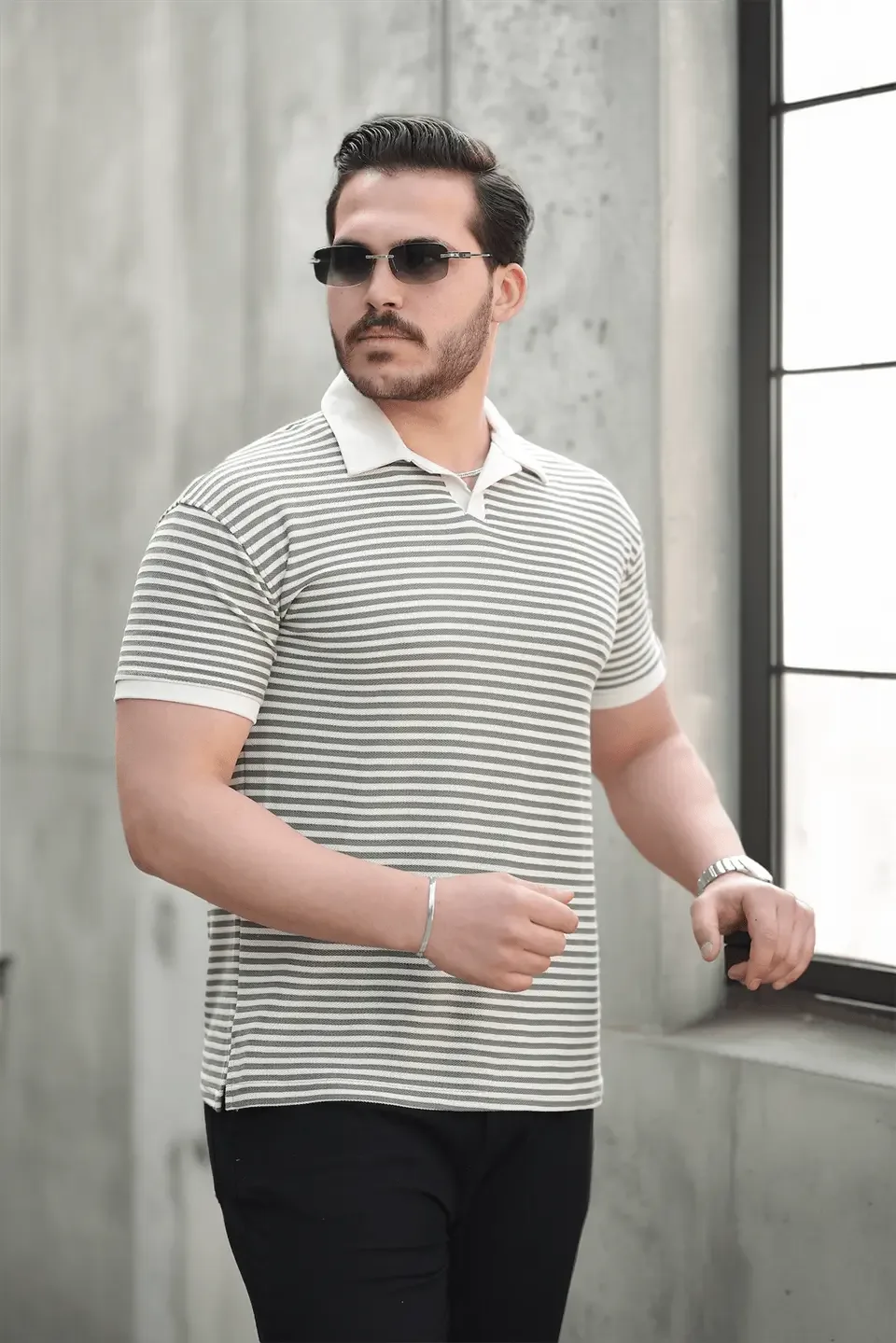 polo homme à rayures tricotées confortable - Justyol