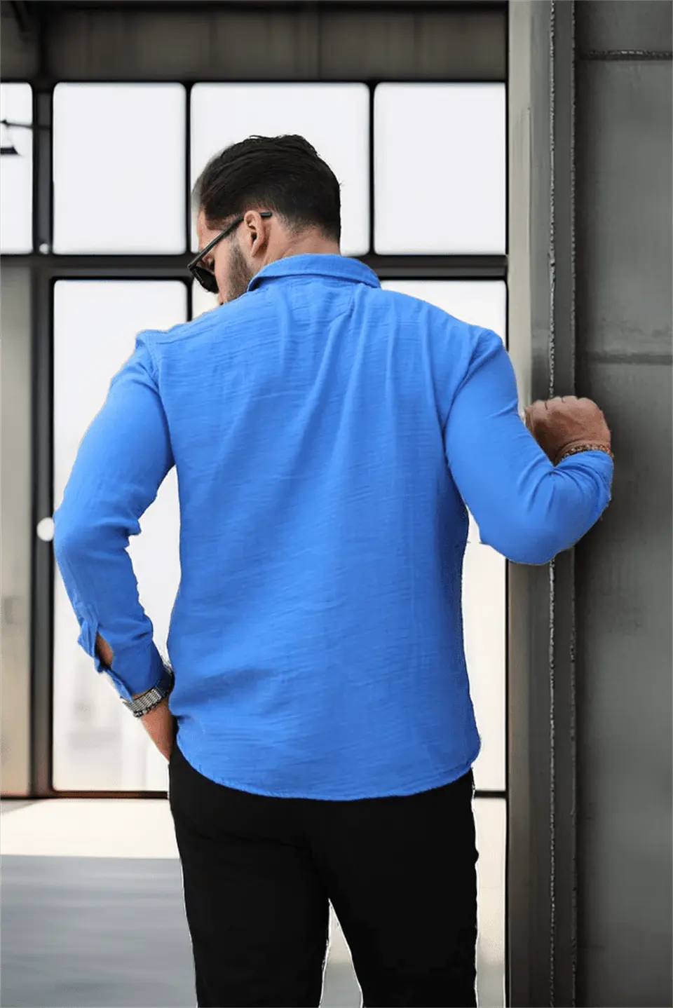 nefes alabilir yarim oversize müslin kumaş uzun kol yakali erkek gömlek - Justyol
