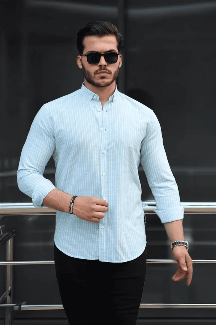 Chemise homme rayée en coton manches longues Carina