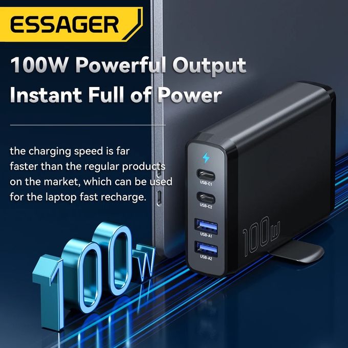 Essager Chargeur GaN de bureau 100W, Charge rapide 4 en 1