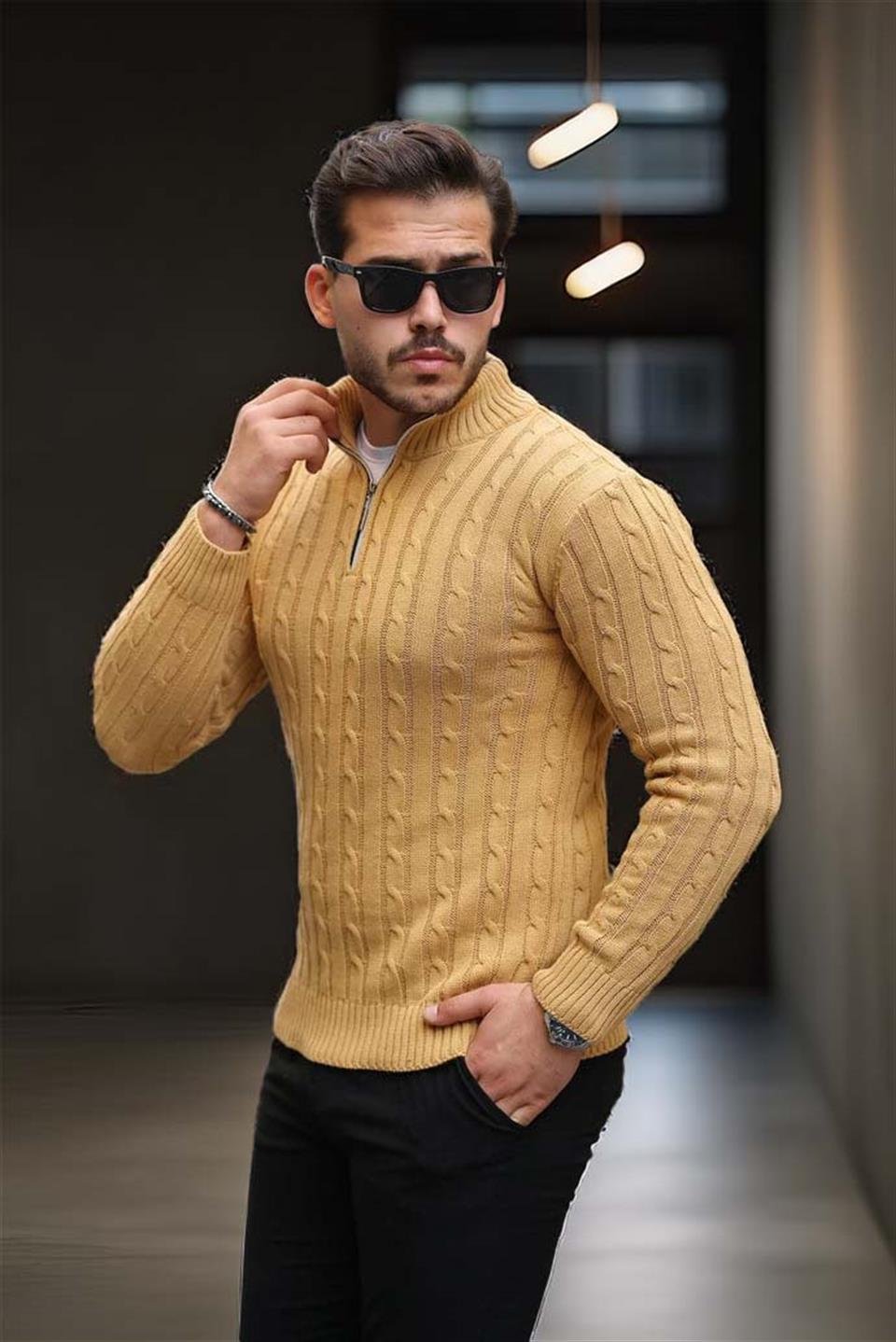 Pull Homme Bardem Maille Torsadée Demi-Zip