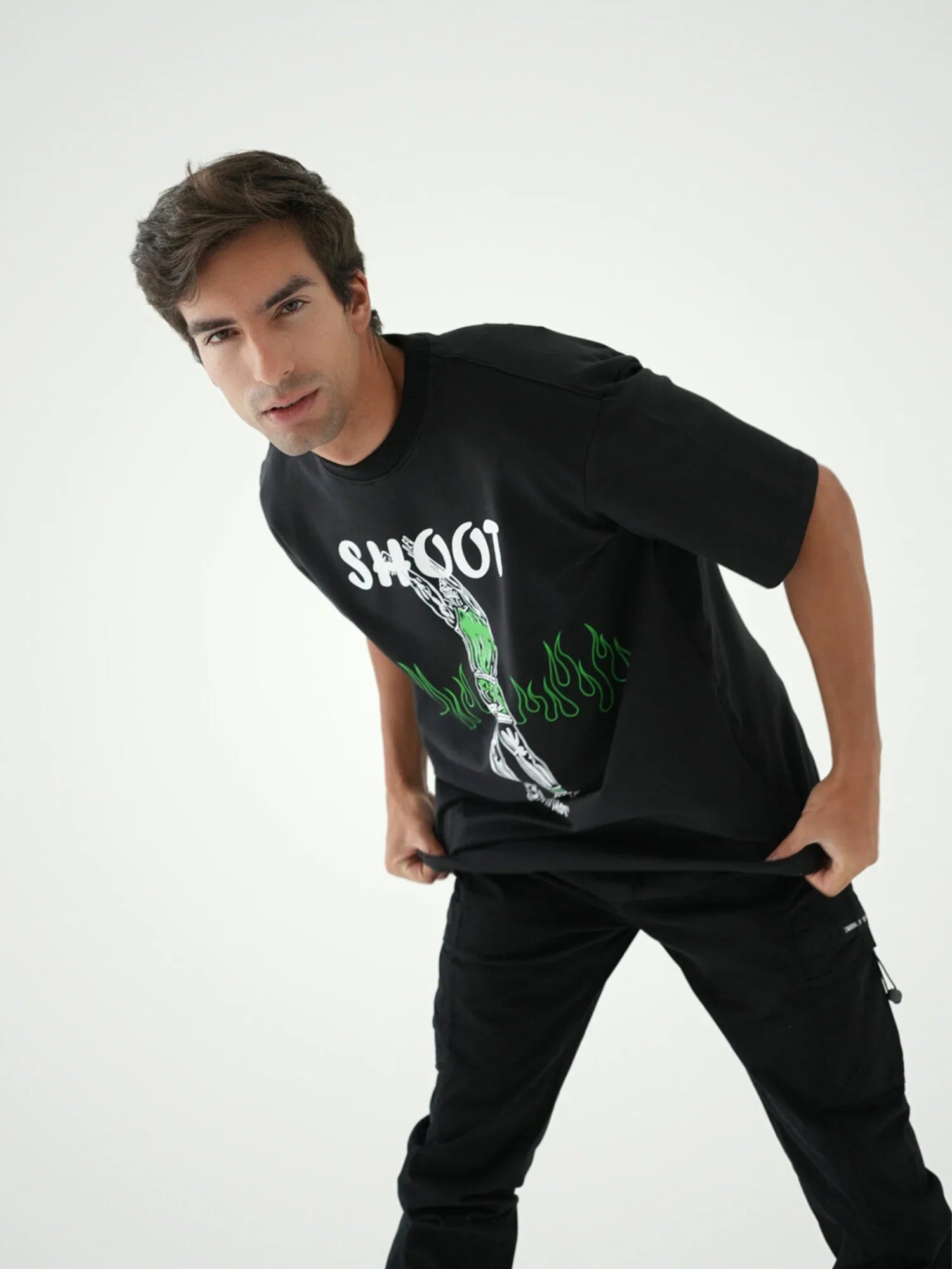 <tc>T-shirt pour hommes en noir avec motif décoratif - TSH24SPRO20191TM1</tc>