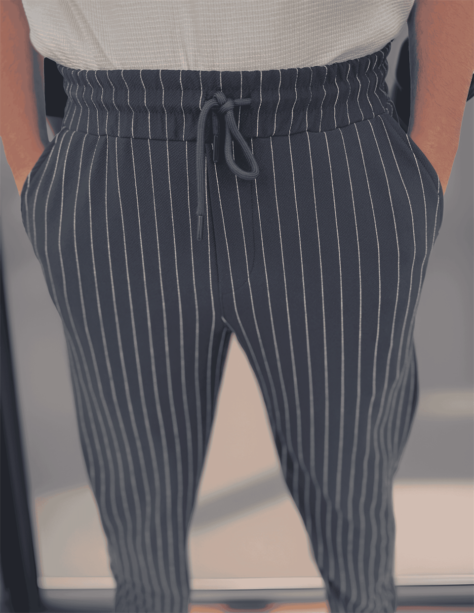 krep kumaş çizgili rahat kalip erkek pantolon - Justyol