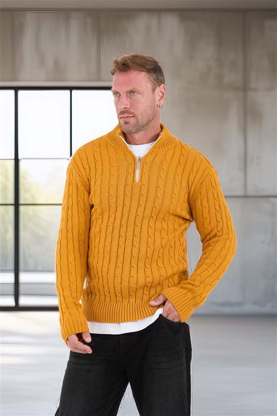 Pull Homme Bardem Maille Torsadée Demi-Zip