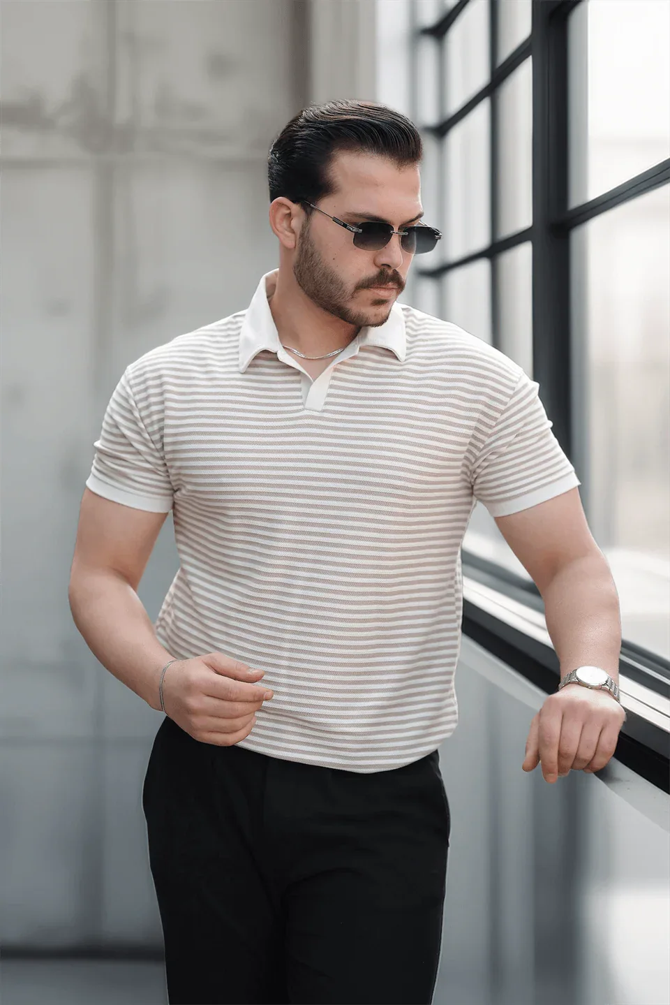 polo homme à rayures tricotées confortable - Justyol