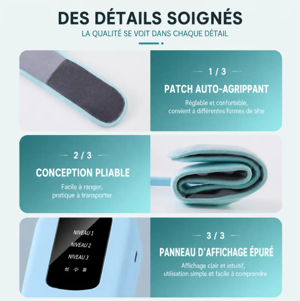 Masseur de Tête Électrique Chauffant 42°C, Massage du Cuir Chevelu par Pression d’Air, 3 Modes, Relaxation Anti-Stress