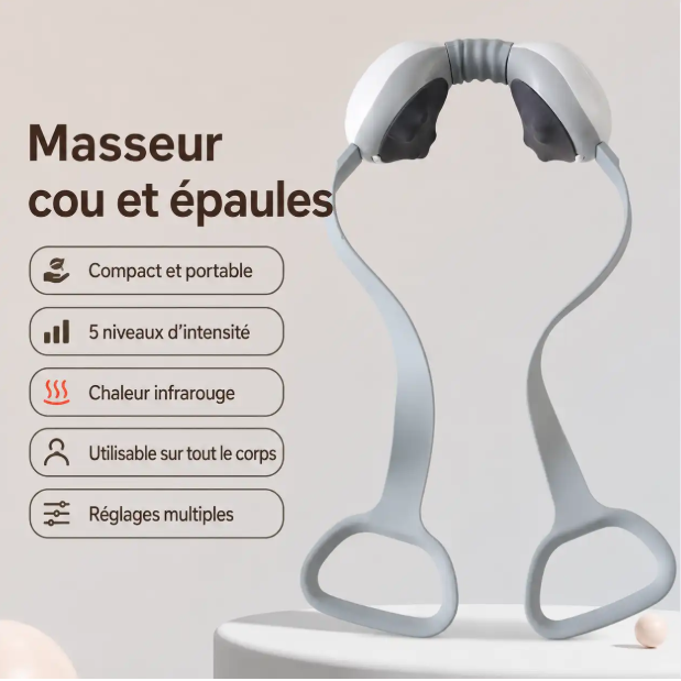 Masseur cervical électrique D-201, massage cou et épaules, 5 intensités, chaleur 38-42°C, portable, rechargeable USB Type-C