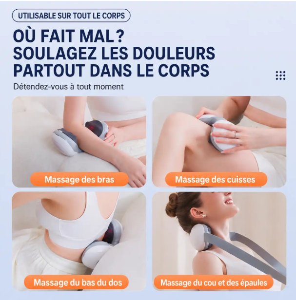 Masseur cervical électrique D-201, massage cou et épaules, 5 intensités, chaleur 38-42°C, portable, rechargeable USB Type-C