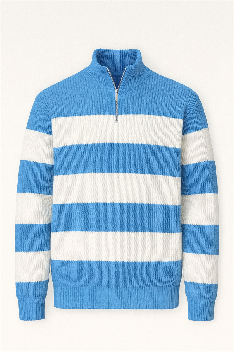 Pull Homme Pedro Rayé Demi-Zip en Maille Selanik