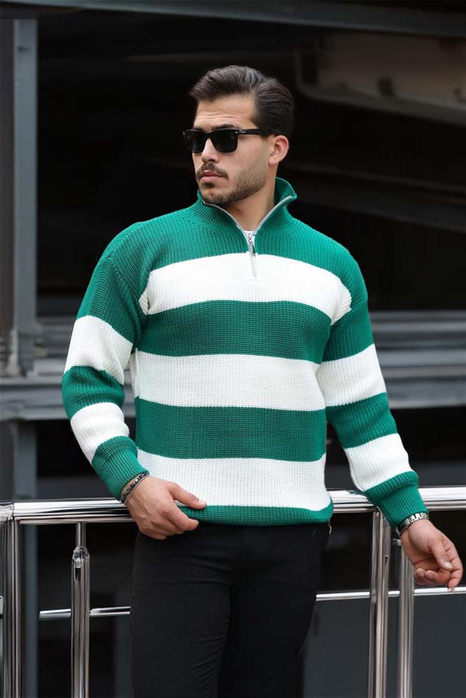 Pull Homme Pedro Rayé Demi-Zip en Maille Selanik