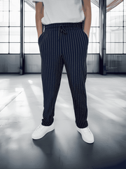 krep kumaş çizgili rahat kalip erkek pantolon - Justyol