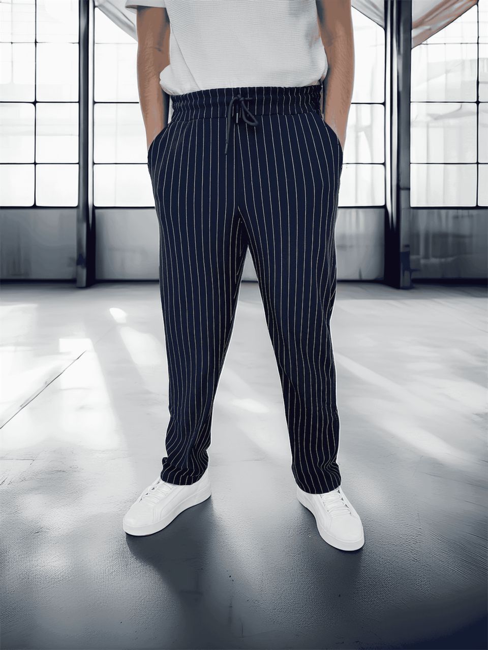 krep kumaş çizgili rahat kalip erkek pantolon - Justyol