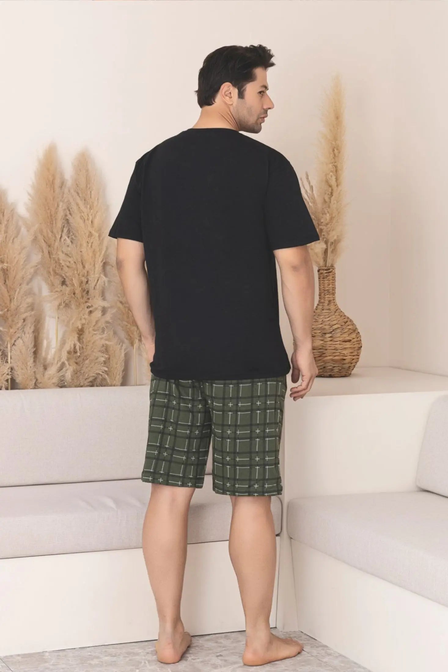 büyük beden pamuklu cepli kisa kollu şortlu erkek pijama takimi - Justyol