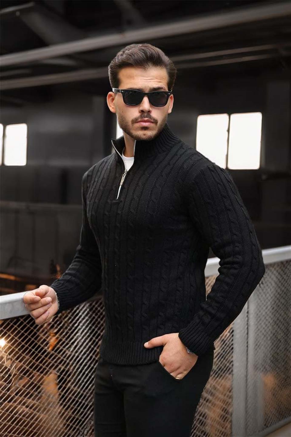 Pull Homme Bardem Maille Torsadée Demi-Zip