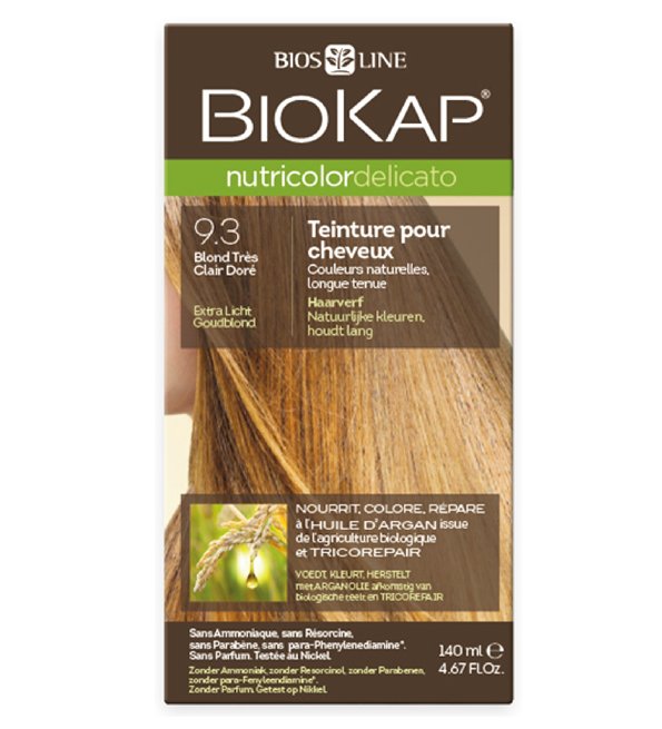 صبغة شعر Biokap Nutricolor Delicato 9.3 أشقر ذهبي فاتح – لفروة الرأس الحساسة