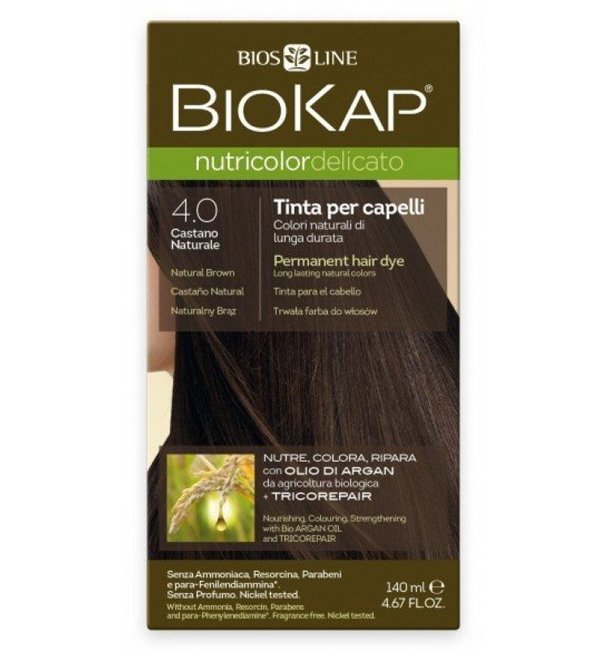 صبغة شعر Biokap Nutricolor Delicato 4.0 بني طبيعي – لفروة الرأس الحساسة