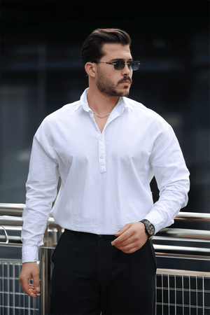 yarim pat yakali york pamuk kumaşli uzun kollu erkek gömlek - Justyol