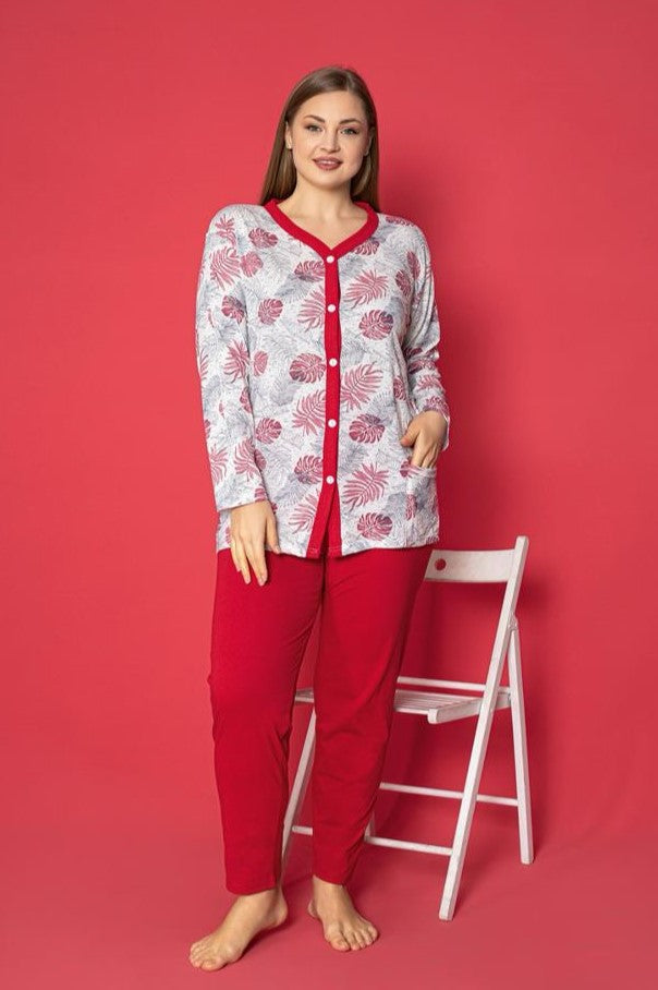 <tc>Ensemble de pyjama à motifs floraux avec poches et col à boutons, grande taille, X-Dreamy.</tc>