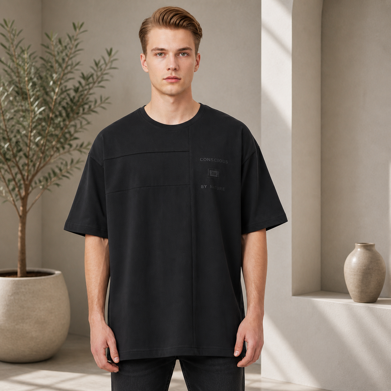 T-shirt homme oversize en coton doux – coupe large avec design moderne-88475
