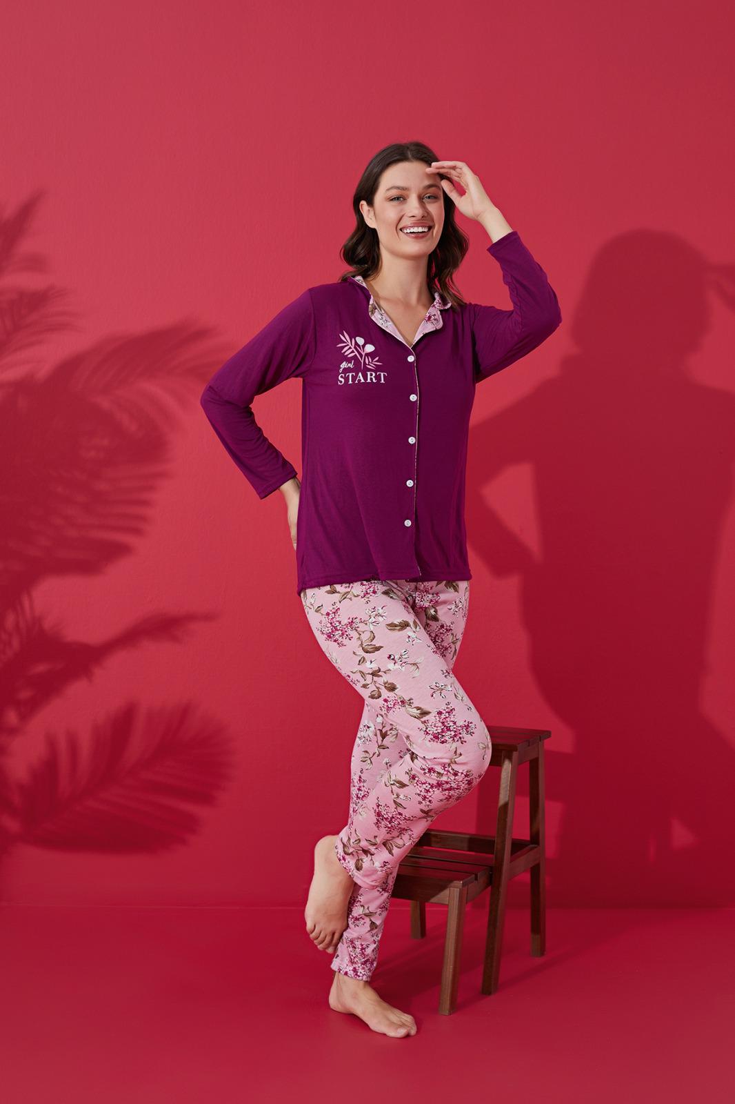 <tc>Ensemble de pyjama en coton à bords avec col à boutons, pour femme, Dreamy.</tc>