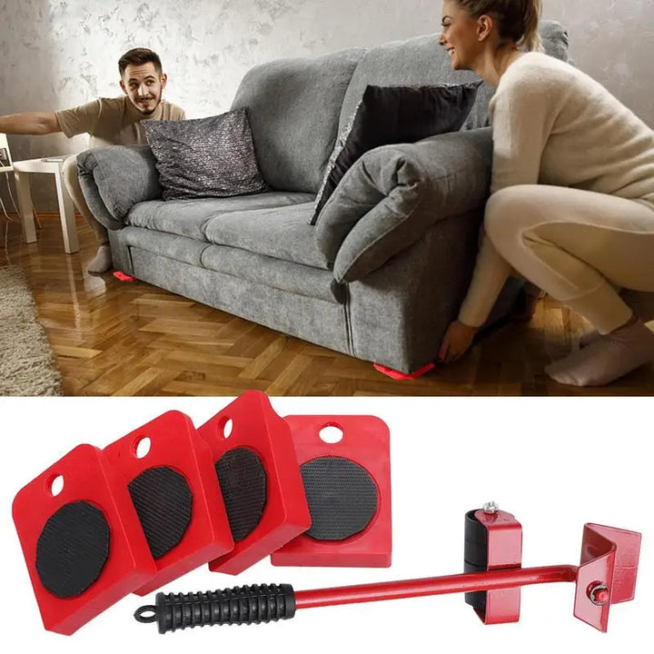 Kit de Déplacement de Meubles avec Levier et 4 Patins 360°