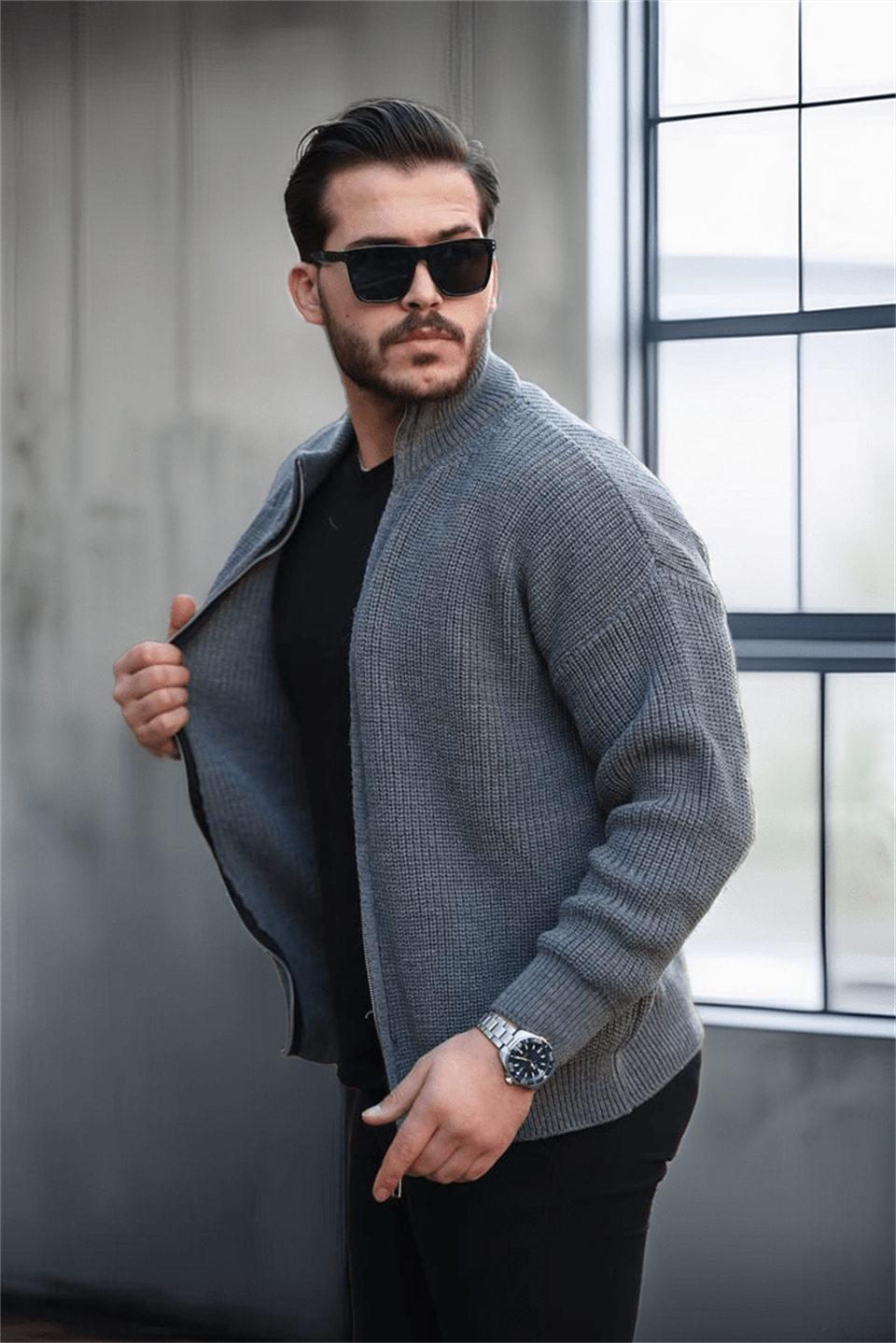 Gilet homme oversize zippé en maille Selanik