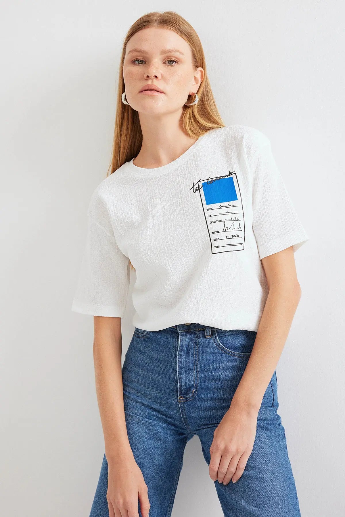 911 baskili örme basic tişört - Justyol