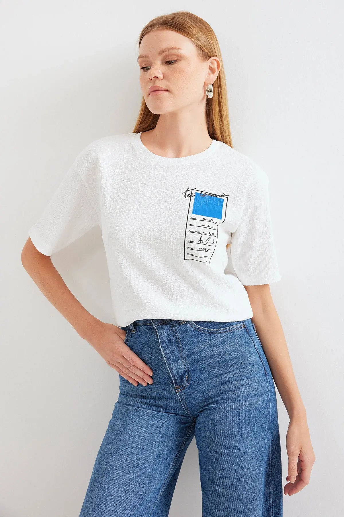 911 baskili örme basic tişört - Justyol