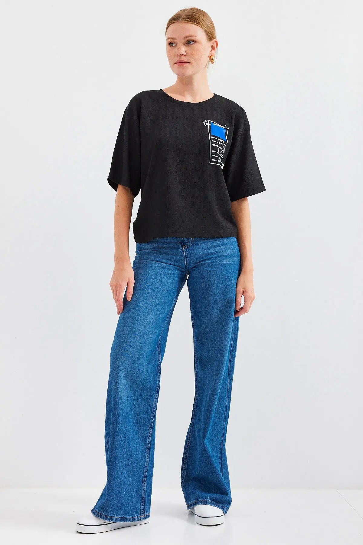 911 baskili örme basic tişört - Justyol