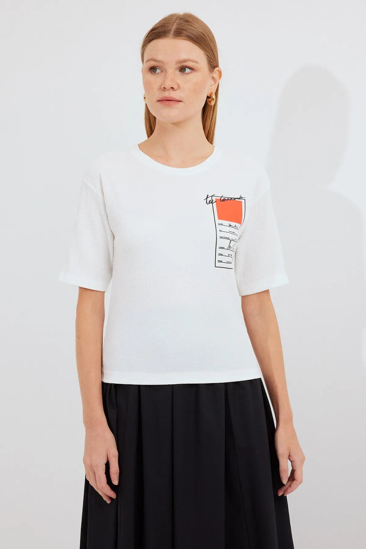 911 baskili örme basic tişört - Justyol