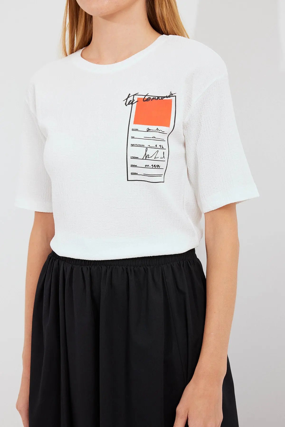 911 baskili örme basic tişört - Justyol