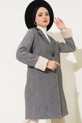 <tc>Manteau en laine à dos nageur et manches en fourrure pour femme 9145</tc>